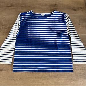 J Crew Factory Mixed Stripe Long Sleeve Tee Women L Blue White Nautical‎ Top